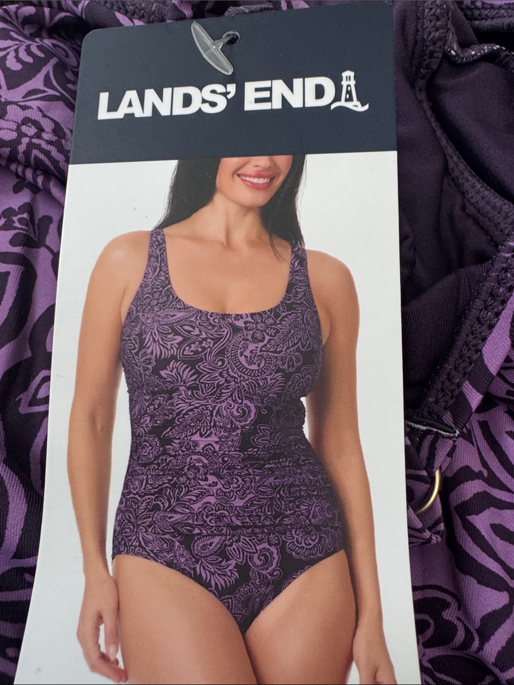 Lands' End Purple Paisley Scoop-Neck One-Piece Swimsuit